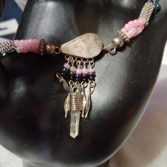 Pink Jasper and crystal ankle bracelet silver tone NWT (sku 724) - Picture 5 of 5